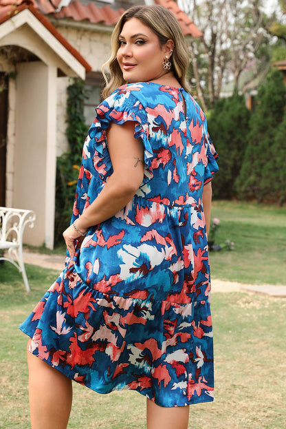 Threaded Pear Palmer Plus Size Ruffled Short Sleeve Dress
