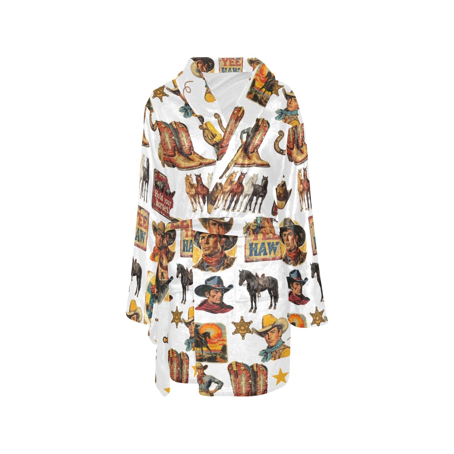 Baha Ranch Vintage Cowboy Collage Western Women's Robe