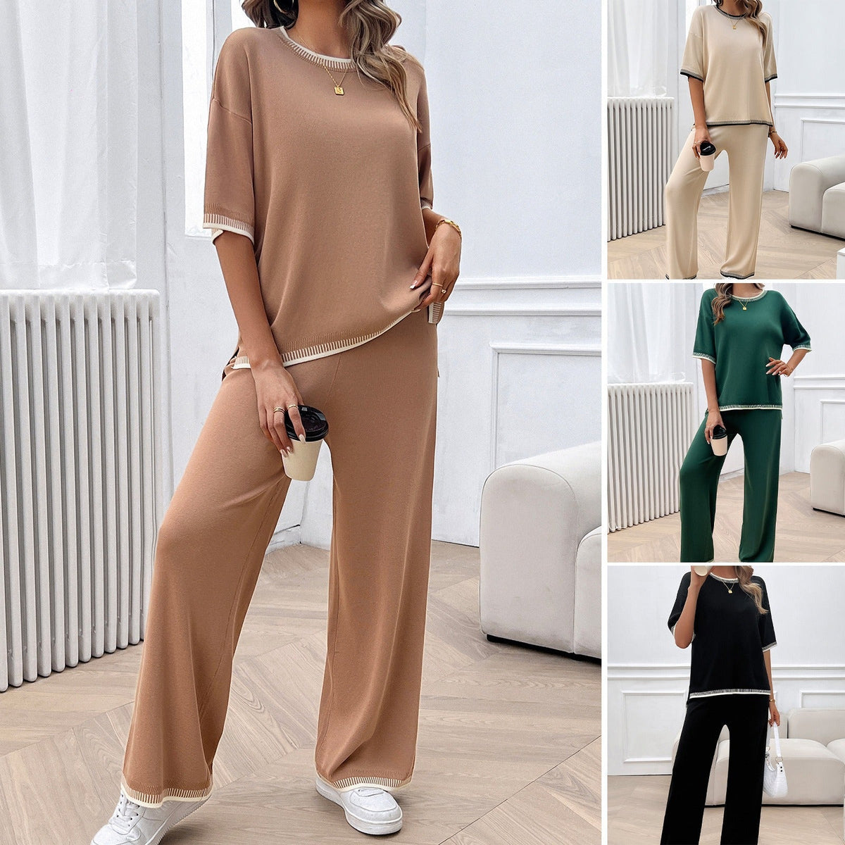 European and American Women’s Spring and Summer Casual Temperament Sweater and Pants Set