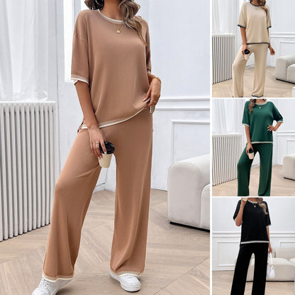 European and American Women’s Spring and Summer Casual Temperament Sweater and Pants Set