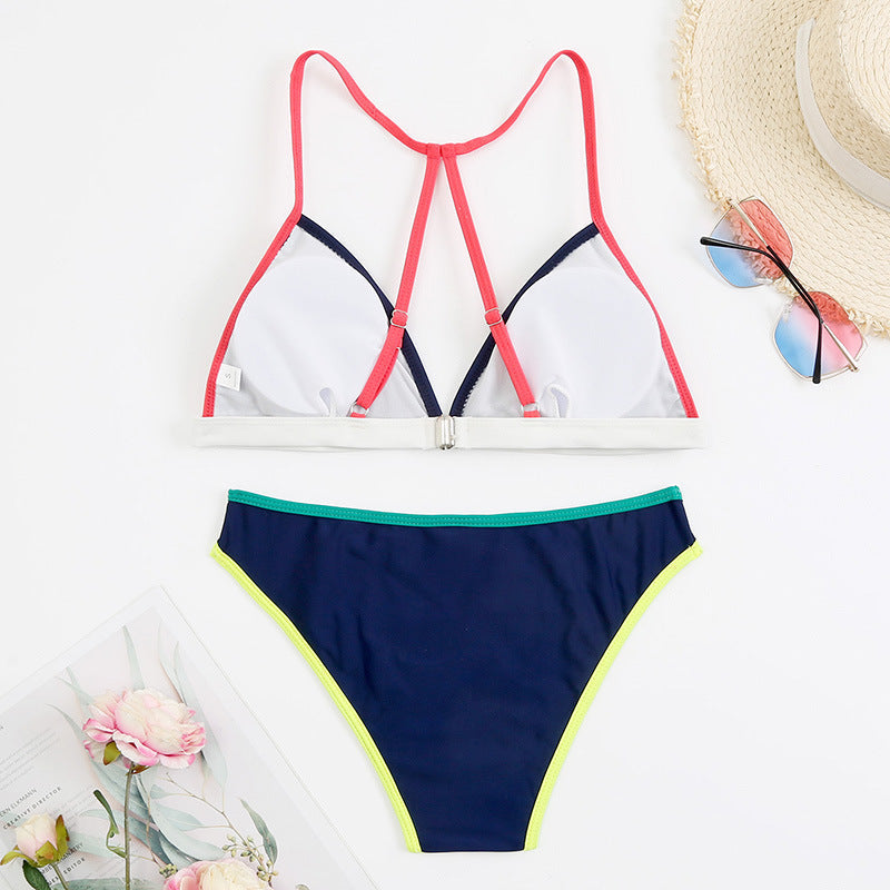 Sexy Bikini With Small Colorful Stripes For Women Thong Swimwear