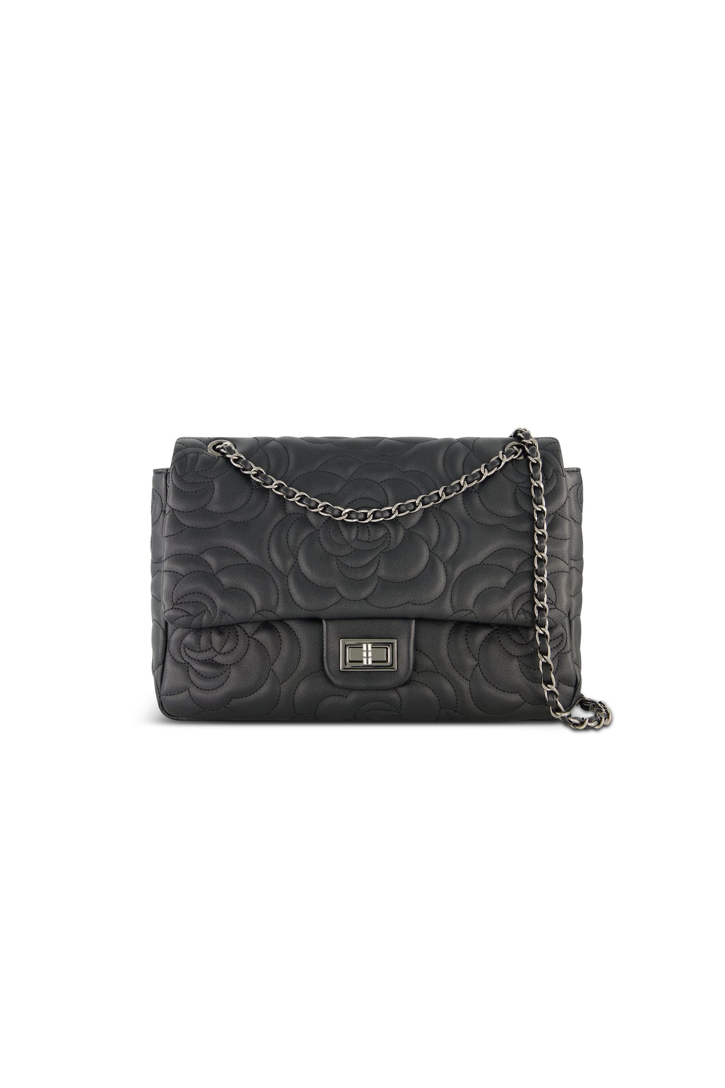 Alessia Rose Embossed Leather Bag - Black