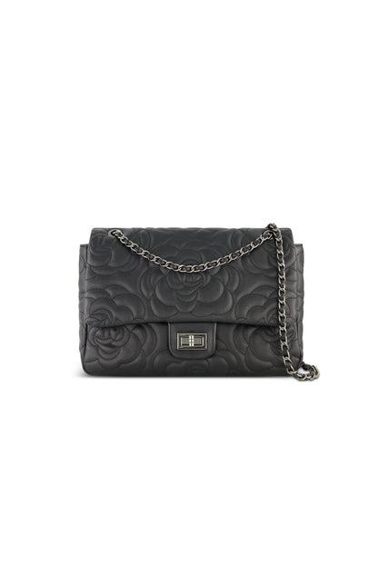 Alessia Rose Embossed Leather Bag - Black
