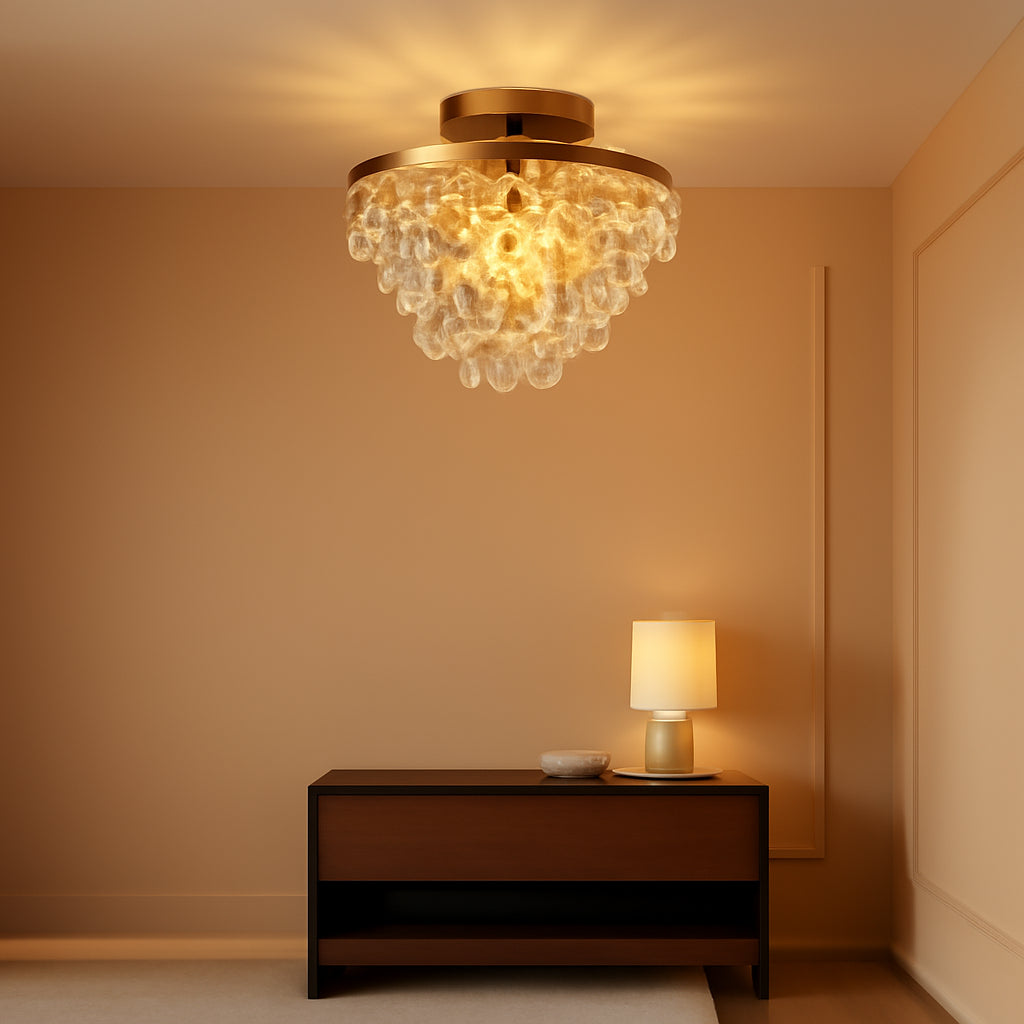 Gold Crystal Chandelier E26 Semi Flush Mount Ceiling Light by ShipItFurniture