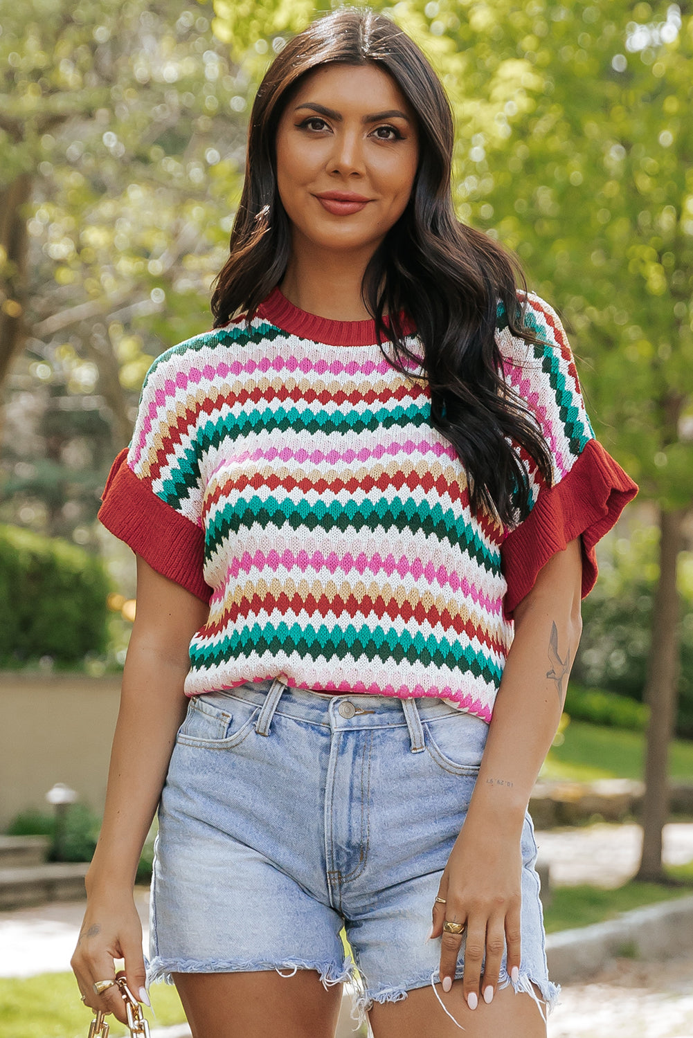 Threaded Pear Molly Sleeve Colorful Textured Sweater