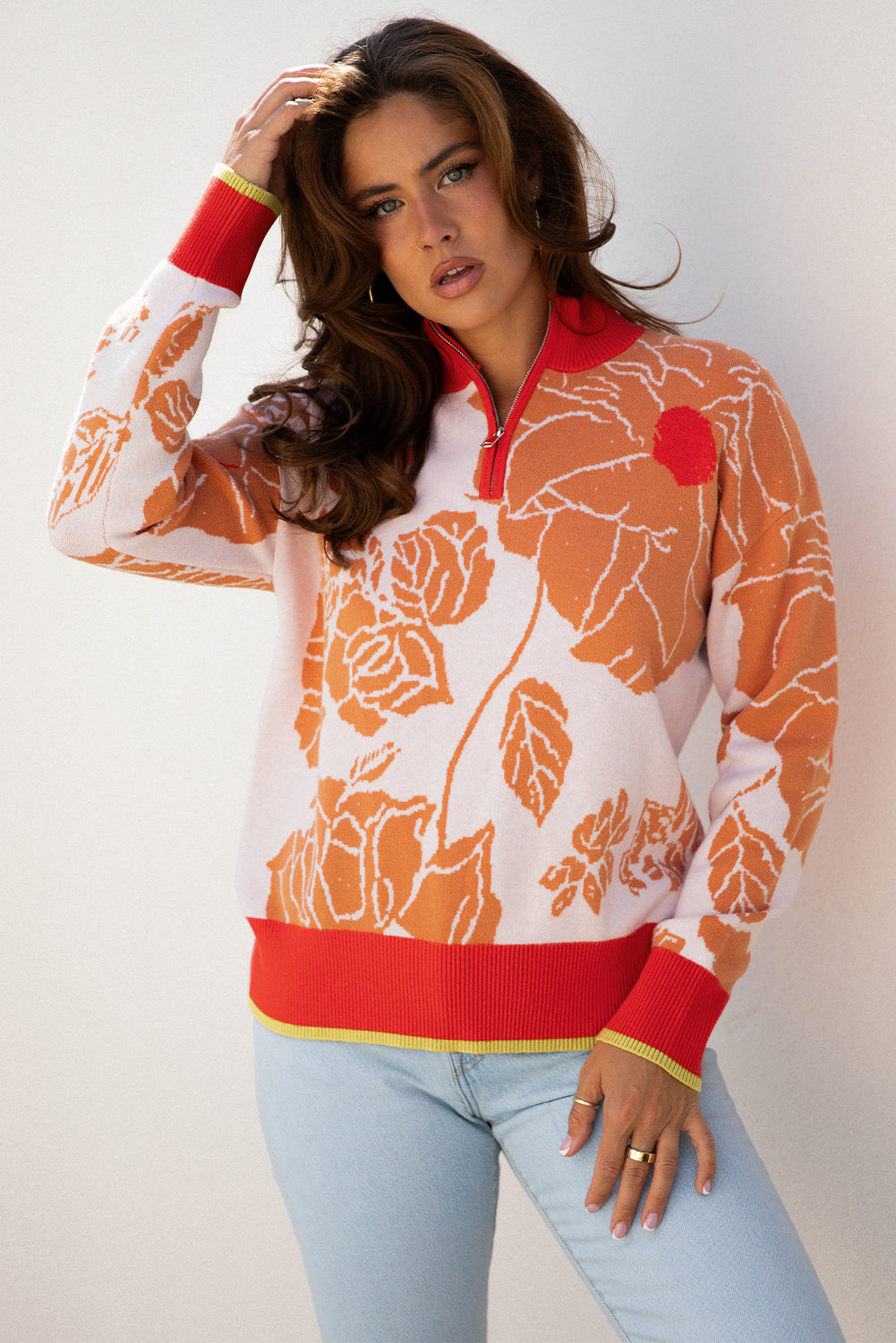 Threaded Pear Theaella Zip Collared Pullover Sweater