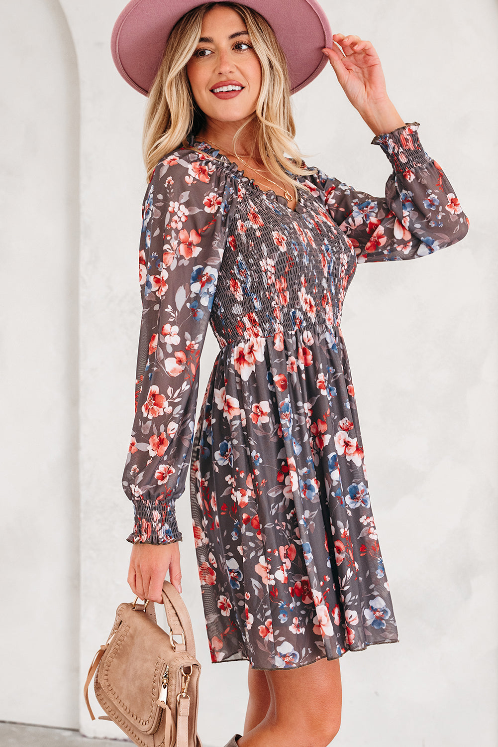 Threaded Pear Evajena Long Sleeve Mini Dress