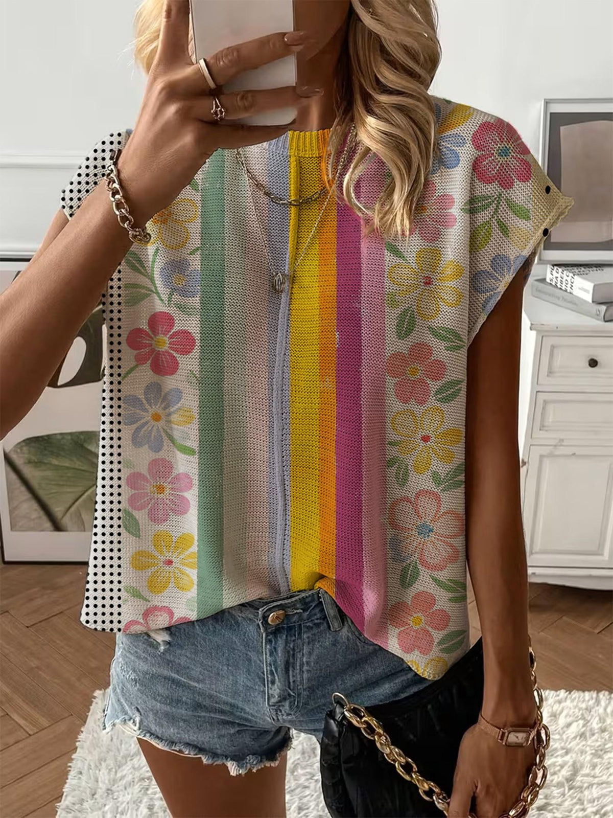 Women's Print Drop-Shoulder Knit Top
