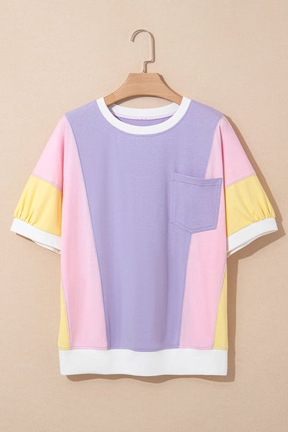 Threaded Pear Zoe Patchwork Half Sleeve Oversized Top