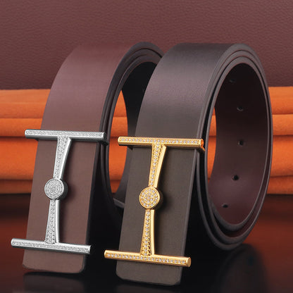 Men’s Smooth Buckle Leather Belt | Modern Simple Youth Fashion Waistband | Sleek Minimalist Casual Belt for Men | Trendy High-Sense Smooth Finish Belt