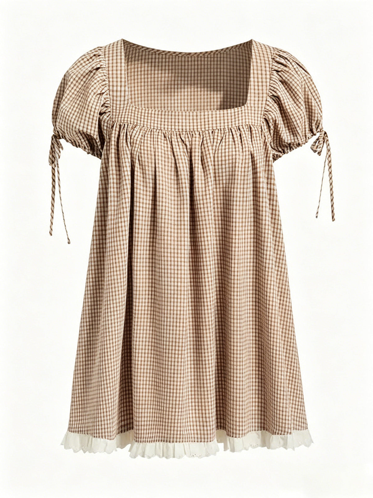 Sweet square neckline, ruffled chest, puff sleeves, adjustable silhouette, casual long shirt