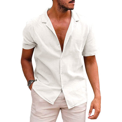 Men’s Casual Button-Down Beach Shirt | High-Sense Short Sleeve Summer Blouse | Trendy Minimalist Holiday Wear | Luxury-Label Statuesque Radiant Tropical Top | 2026 High-Fashion Emerald-Luxe Essential