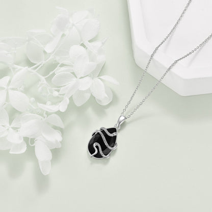925 Sterling Silver Snake Necklace | Black Obsidian & Tourmaline Crystal Pendant | Gothic Serpent Jewelry for Men & Women | Protective Healing Stone Necklace | 2026 High-Fashion Mystical Gift Jewelry