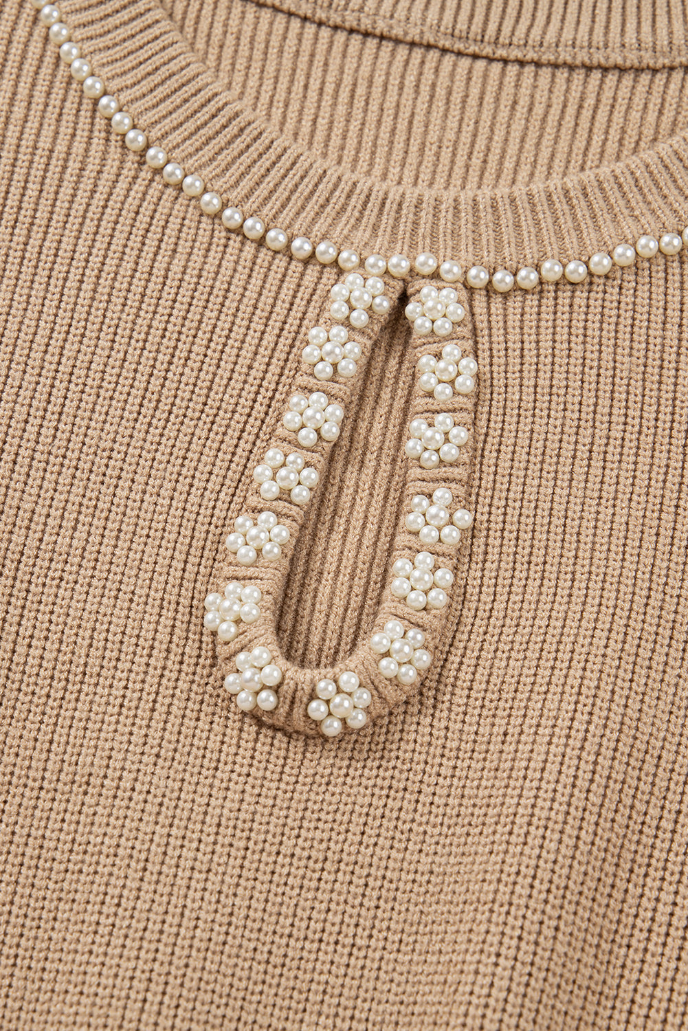 Threaded Pear Zariah Embellished Keyhole Ribbed Sweater