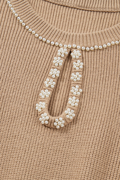 Threaded Pear Zariah Embellished Keyhole Ribbed Sweater