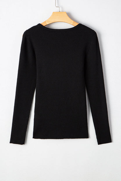 Threaded Pear Amaya Ribbed Knit Cold Shoulder Sweater