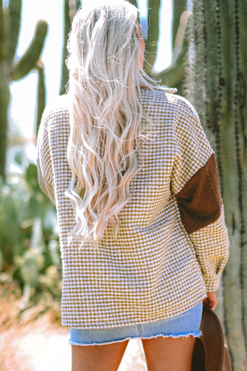 Threaded Pear Luna Houndstooth Loose Shacket