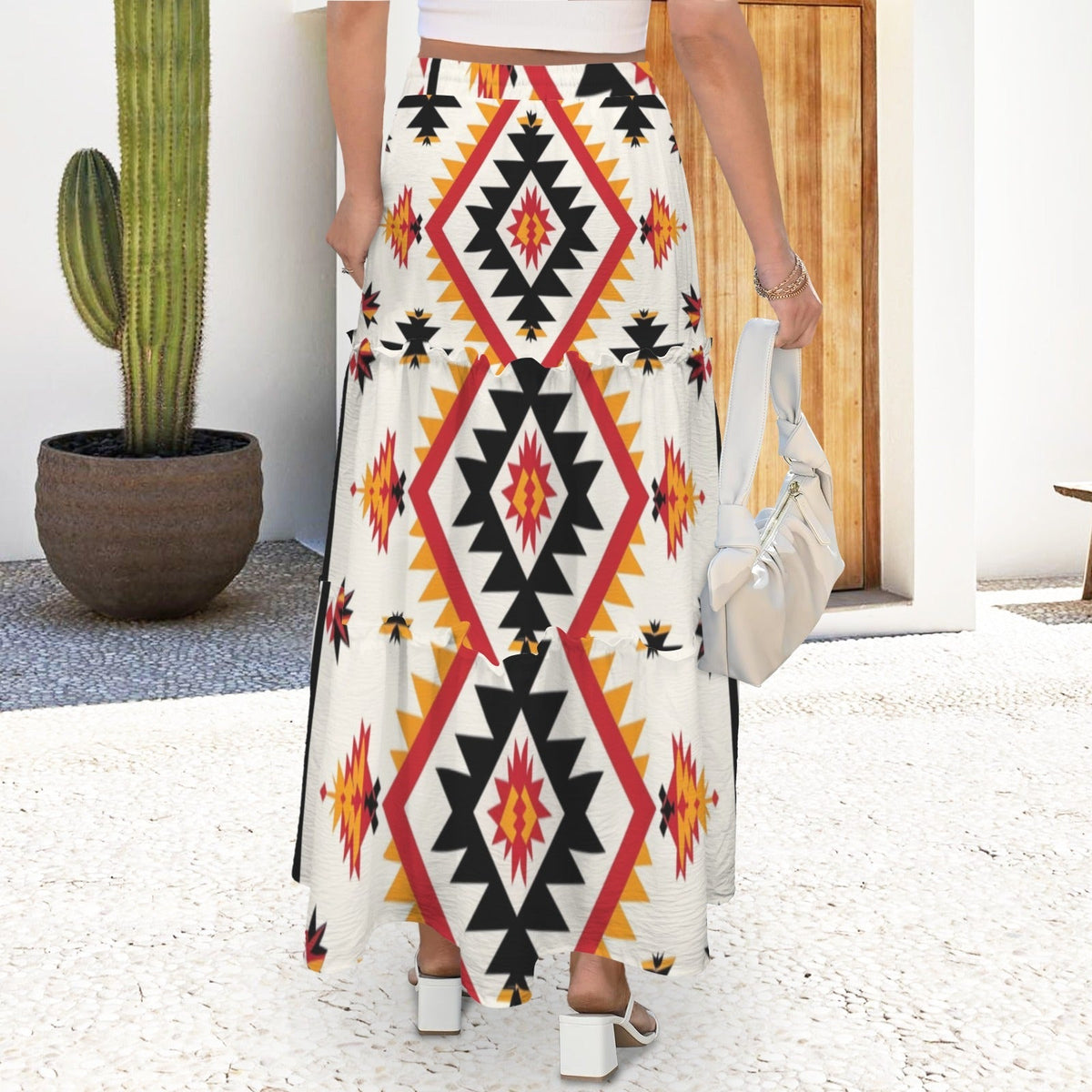 Baha Ranch San Antonio Aztec Tiered Prairie Maxi Skirt