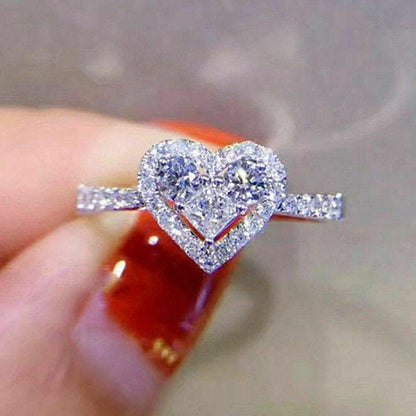 European & American Creative Love Zircon Ring | Modern Geometric Heart Statement Ring | Sparkling AAA Zirconia Fashion Ring | Unique Anniversary & Promise Jewelry