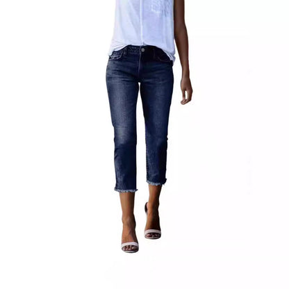 Fashionable Retro Slim Fit Stretch Jeans for Women | High-Waisted Vintage Skinny Denim | Premium Elastic Slimming Blue Jeans | Classic Retro Aesthetic Women's Denim Trousers