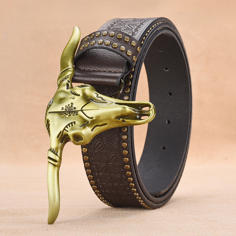 Cowhide Leather Belt For Men With Embossed Rivets