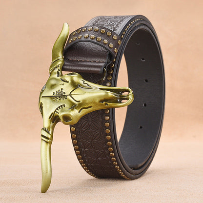 Cowhide Leather Belt For Men With Embossed Rivets