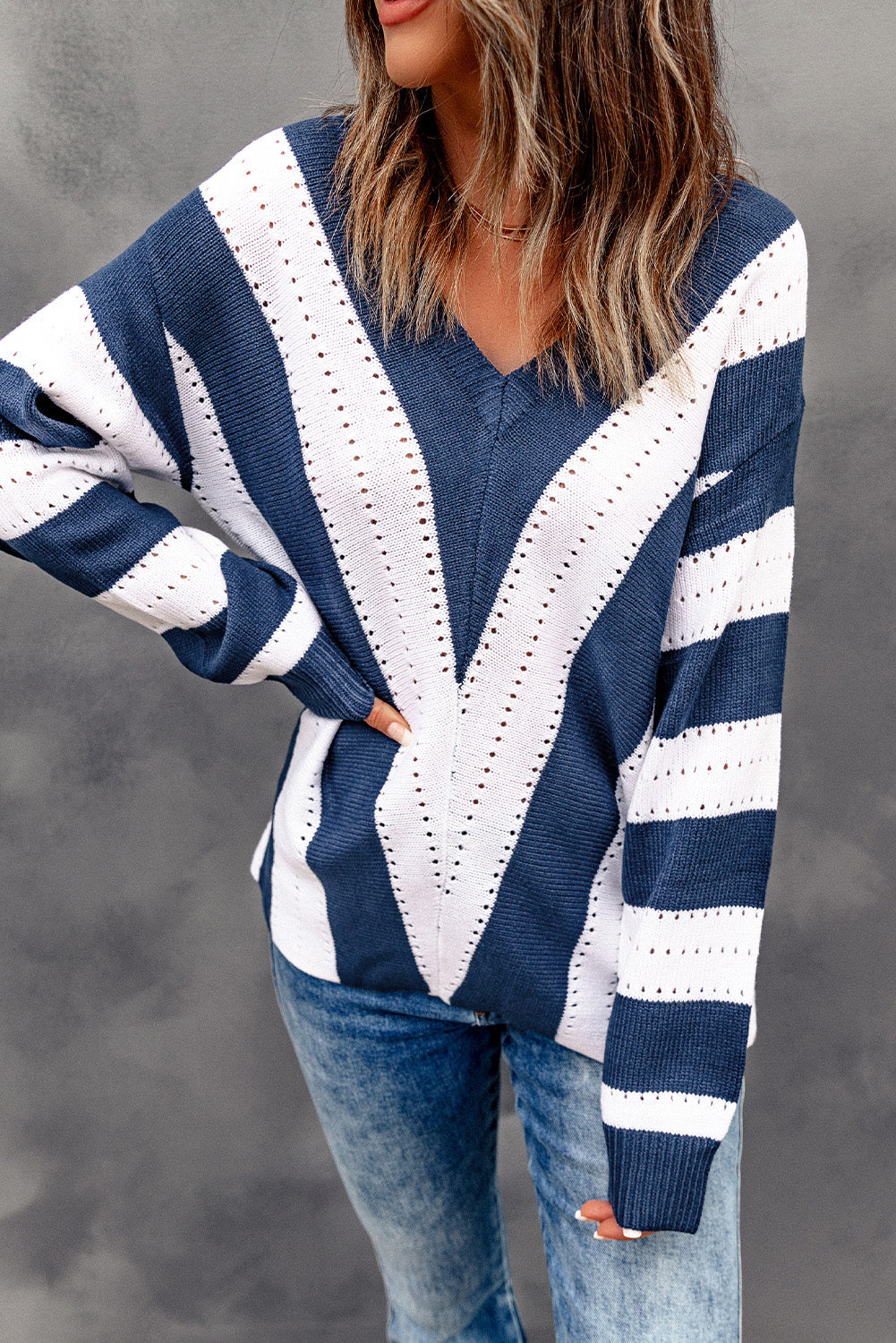 Threaded Pear Eleanor Striped Colorblock Knitted Sweater