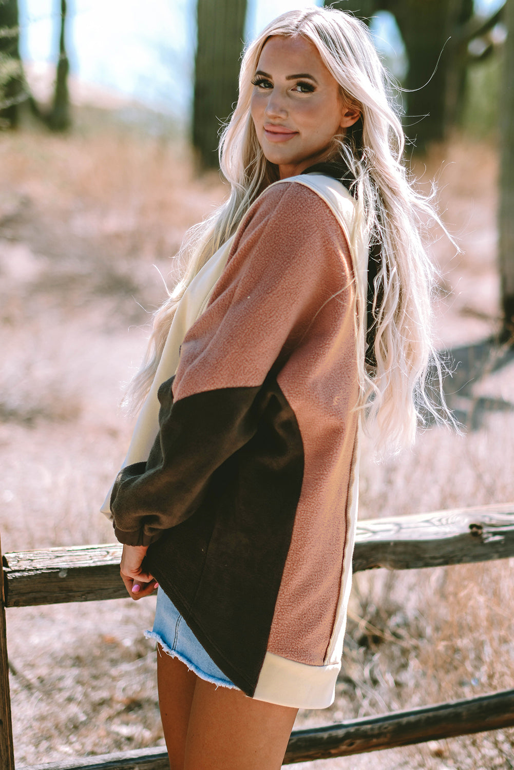 Threaded Pear Isabelle Patchwork High Low Hoodie