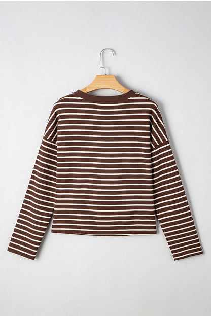 Threaded Pear Ember Stripe Ribbed Cropped Crew Neck Top