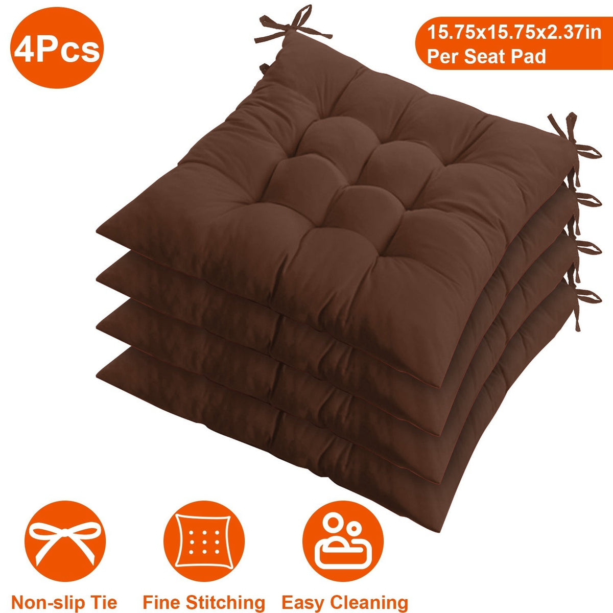 4Pcs Chair Cushion Pads Pillow 15.75x15.75x2.37in Soft Tie On Square Sitting Mats For Home Office Car Sitting Travel