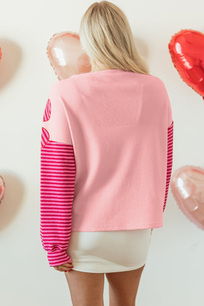 Threaded Pear Emi Striped Sleeve Textured Top