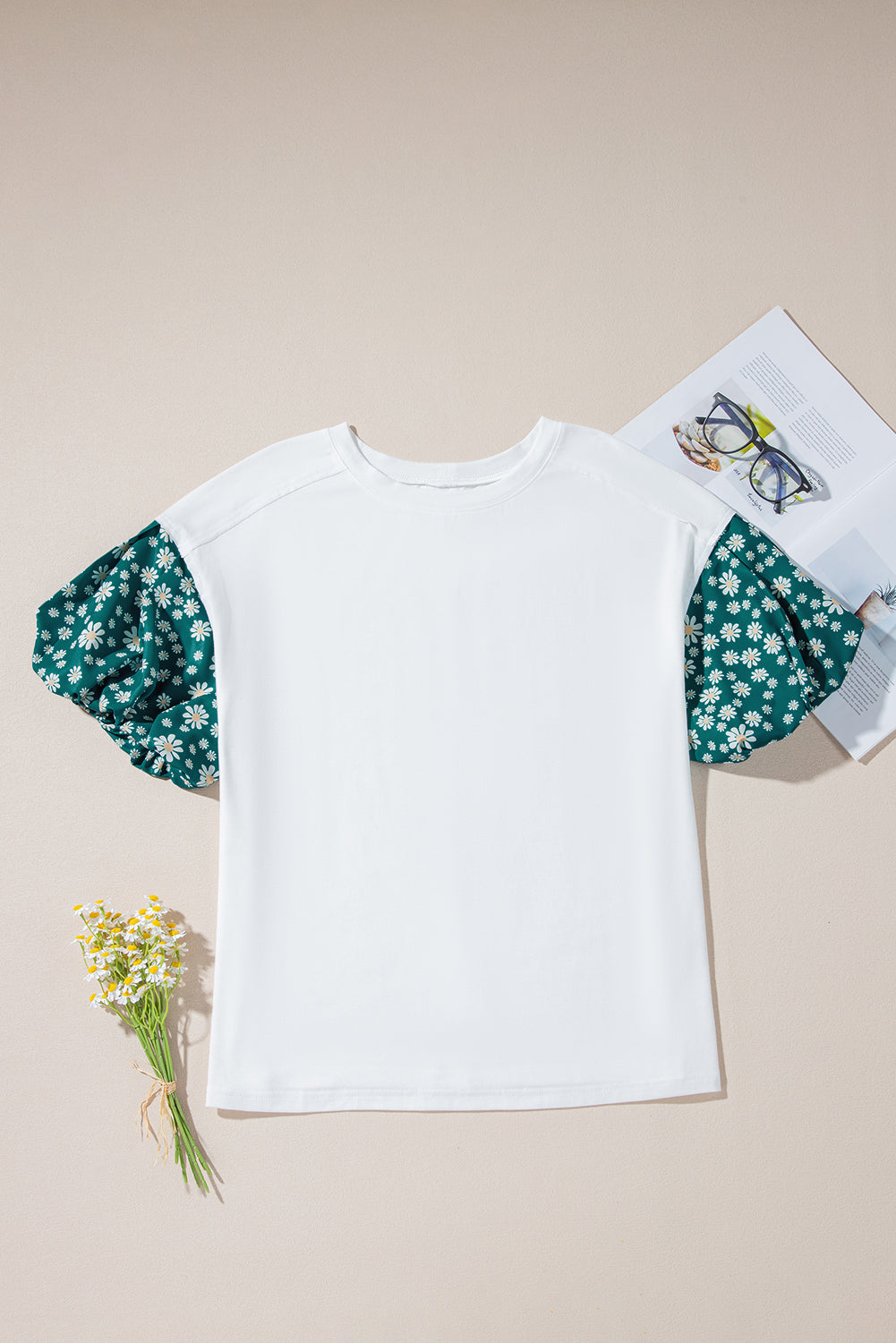 Threaded Pear Aileen Floral Puff Sleeve Oversized Top