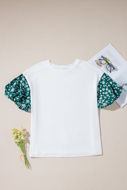 Threaded Pear Aileen Floral Puff Sleeve Oversized Top