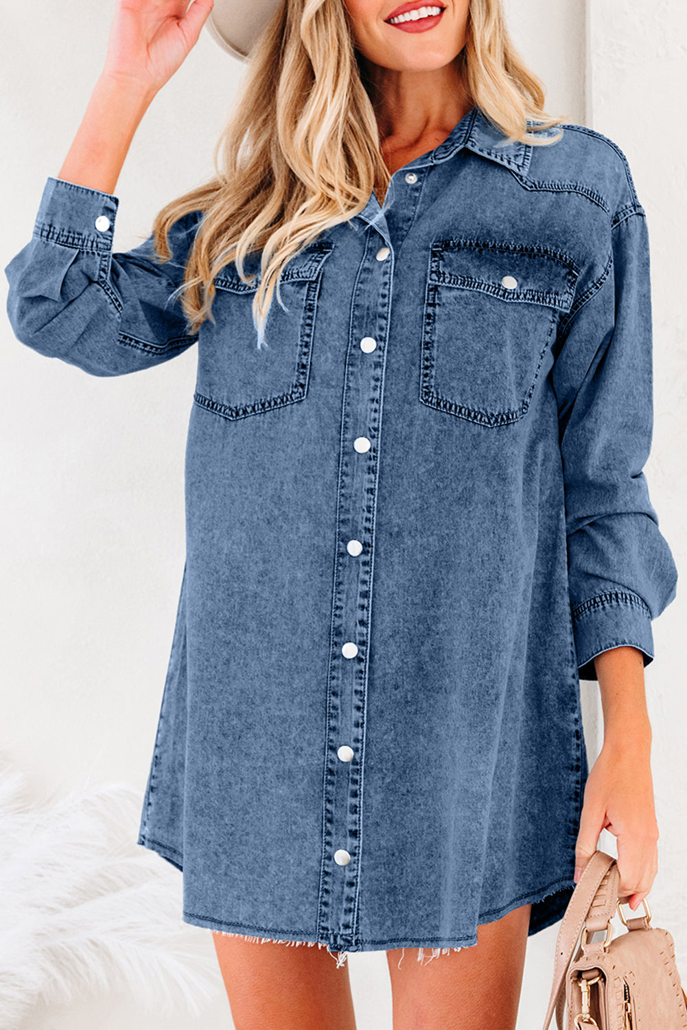 Threaded Pear Takina Raw Hem Loose Shirt