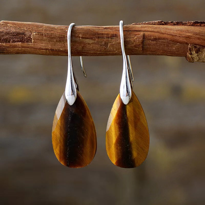 Natural Tiger’s Eye Pendant Earrings | High-Quality Gemstone Drop Earrings | High-Sense Minimalist Earthy Jewelry | Luxury-Label Statuesque Radiant Accessory | 2026 High-Fashion Emerald-Luxe Essential