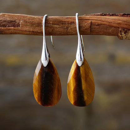 Natural Tiger’s Eye Pendant Earrings | High-Quality Gemstone Drop Earrings | High-Sense Minimalist Earthy Jewelry | Luxury-Label Statuesque Radiant Accessory | 2026 High-Fashion Emerald-Luxe Essential