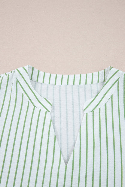 Threaded Pear Ashley Stripe Flower Puff Sleeve V Neck Babydoll Blouse
