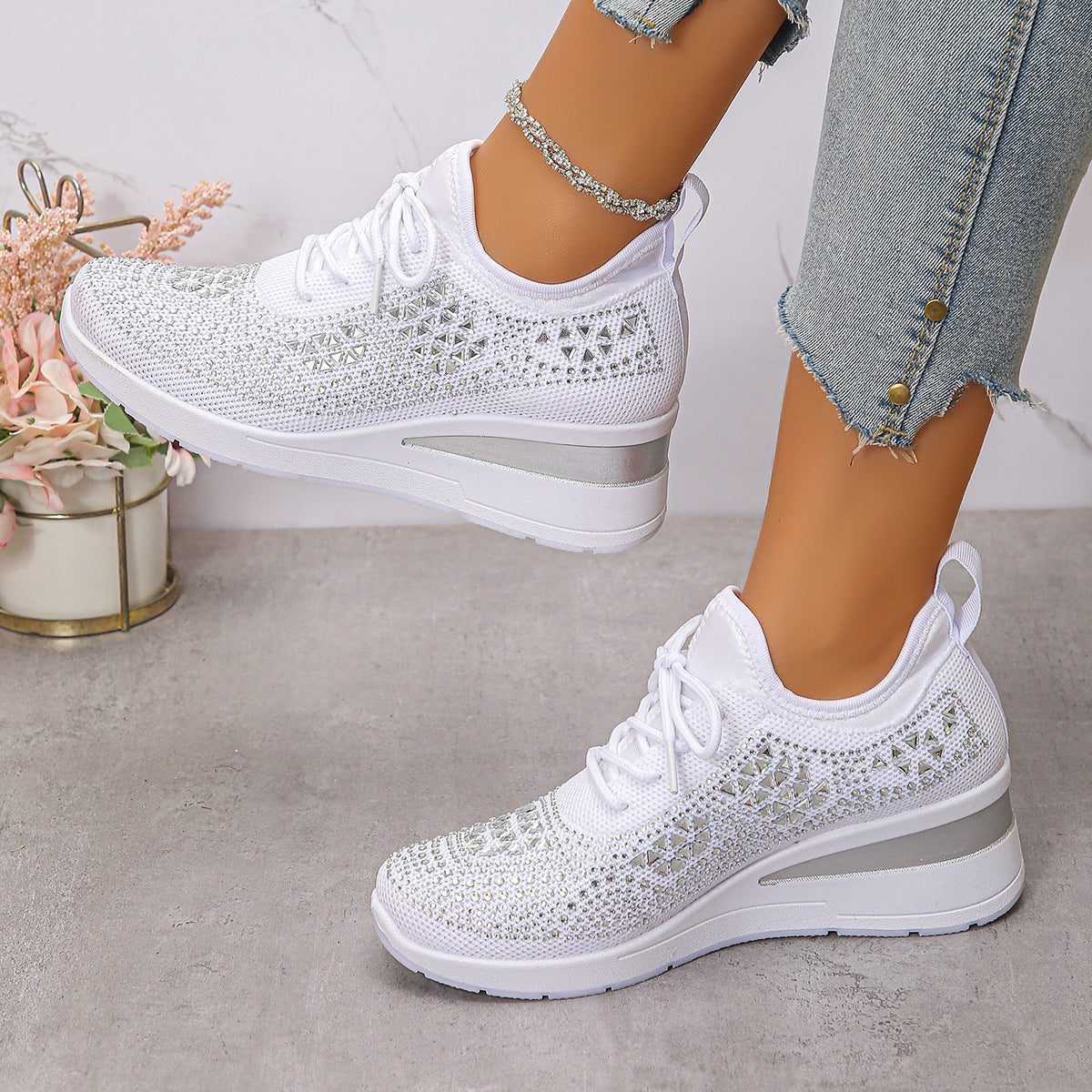 Rhinestone Wedge Sneakers