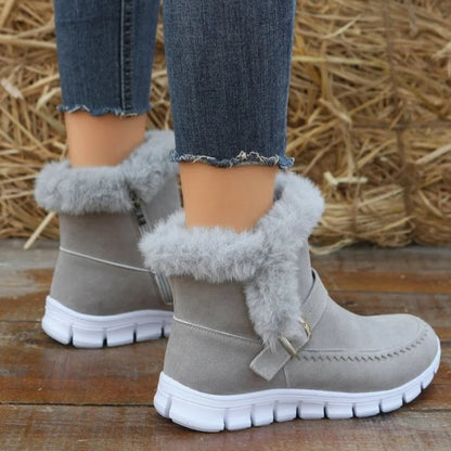 Women’s Thickened Winter Snow Boots | High-Sense Plush Ankle Boots with Buckle Design | Trendy Minimalist Plus Velvet Flat Shoes | Luxury-Label Statuesque Warm Winter Footwear | 2026 High-Fashion Radiant Outdoor Boots