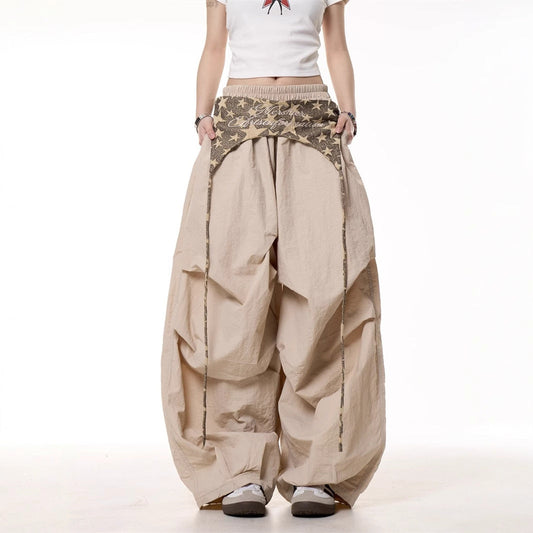 Women’s Relaxed American-Style Cargo Pants | Trendy Layered Design Cargo Trousers | Casual Loose-Fit Pants with Tie Details | Edgy Streetwear Utility Pants | 2026 Women’s Fashion Cargoes