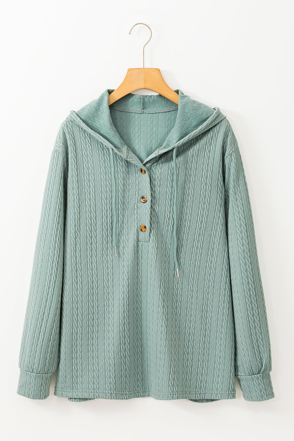 Threaded Pear Mandy Textured Drawstring Hooded Long Sleeve Top