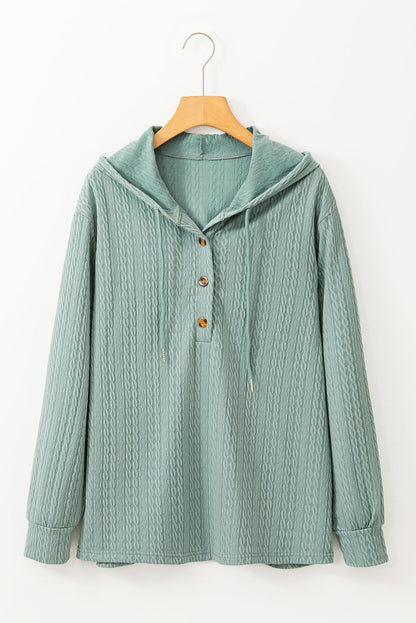 Threaded Pear Mandy Textured Drawstring Hooded Long Sleeve Top