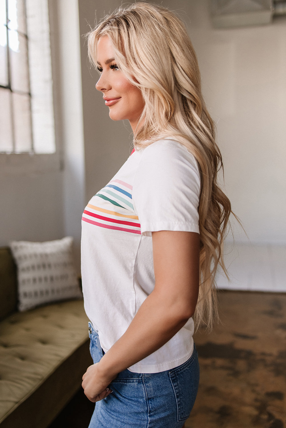 Threaded Pear Carter Rainbow Stripe Crewneck Top