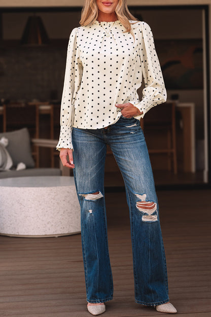 Threaded Pear Catalina Polka Dot Lantern Sleeve Blouse
