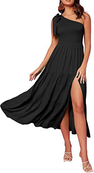 Women’s One-Shoulder Pleated Layered Hem Split Dress | High-Sense Formal Evening Gown | Trendy Minimalist Asymmetrical Party Dress | Luxury-Label Statuesque Radiant Occasion Wear | 2026 High-Fashion Emerald-Luxe Essential