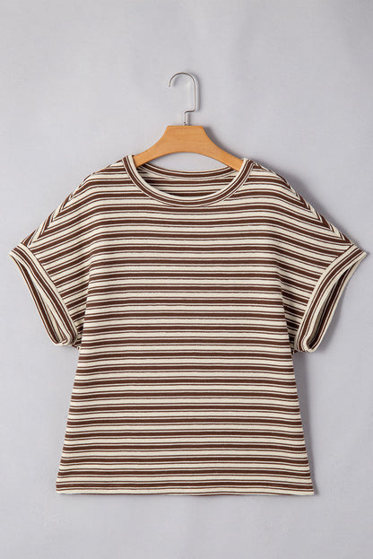 Threaded Pear Abby Stripe Textured Side Slits Top