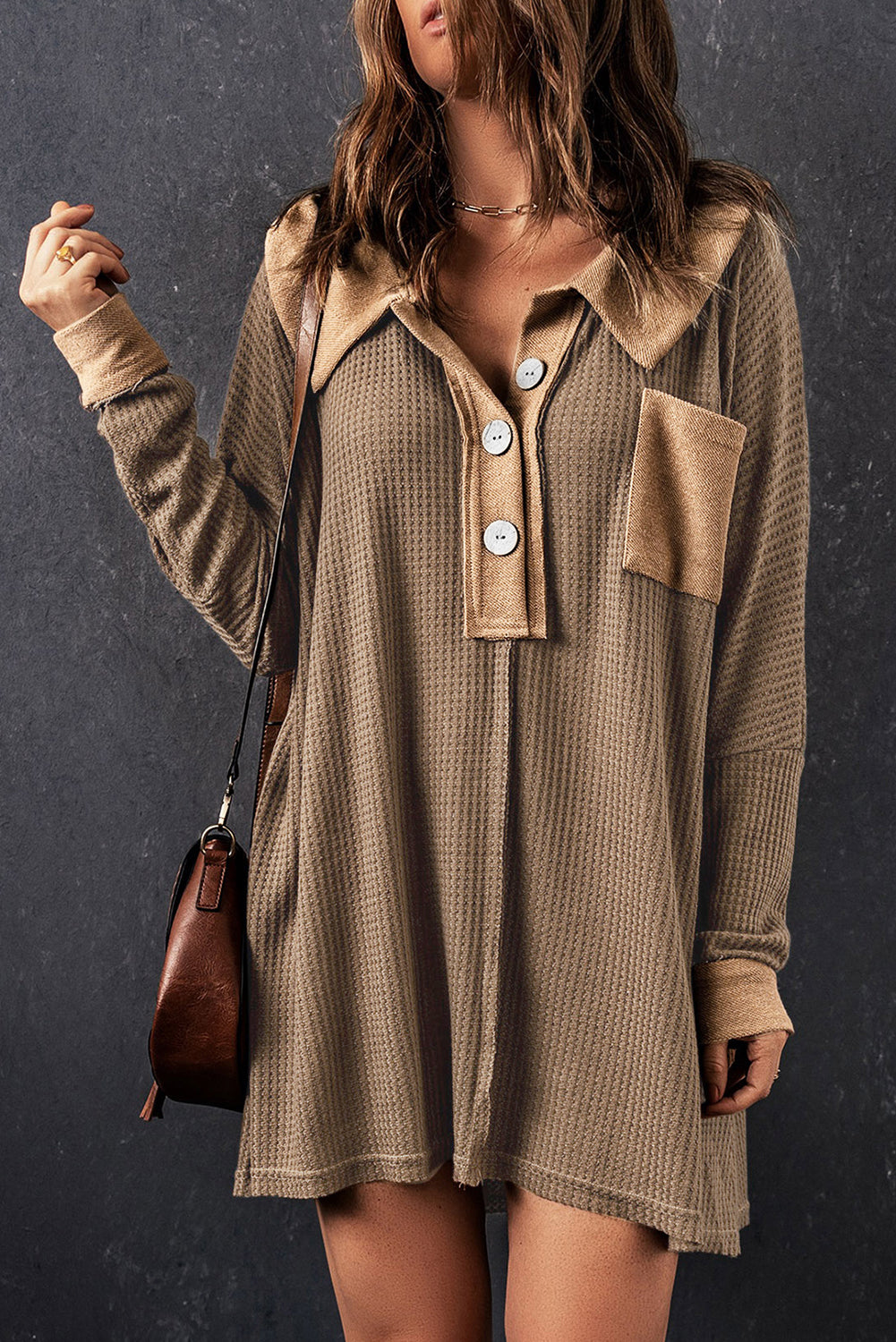 Threaded Pear Bianca Waffle Knit Long Sleeve Top