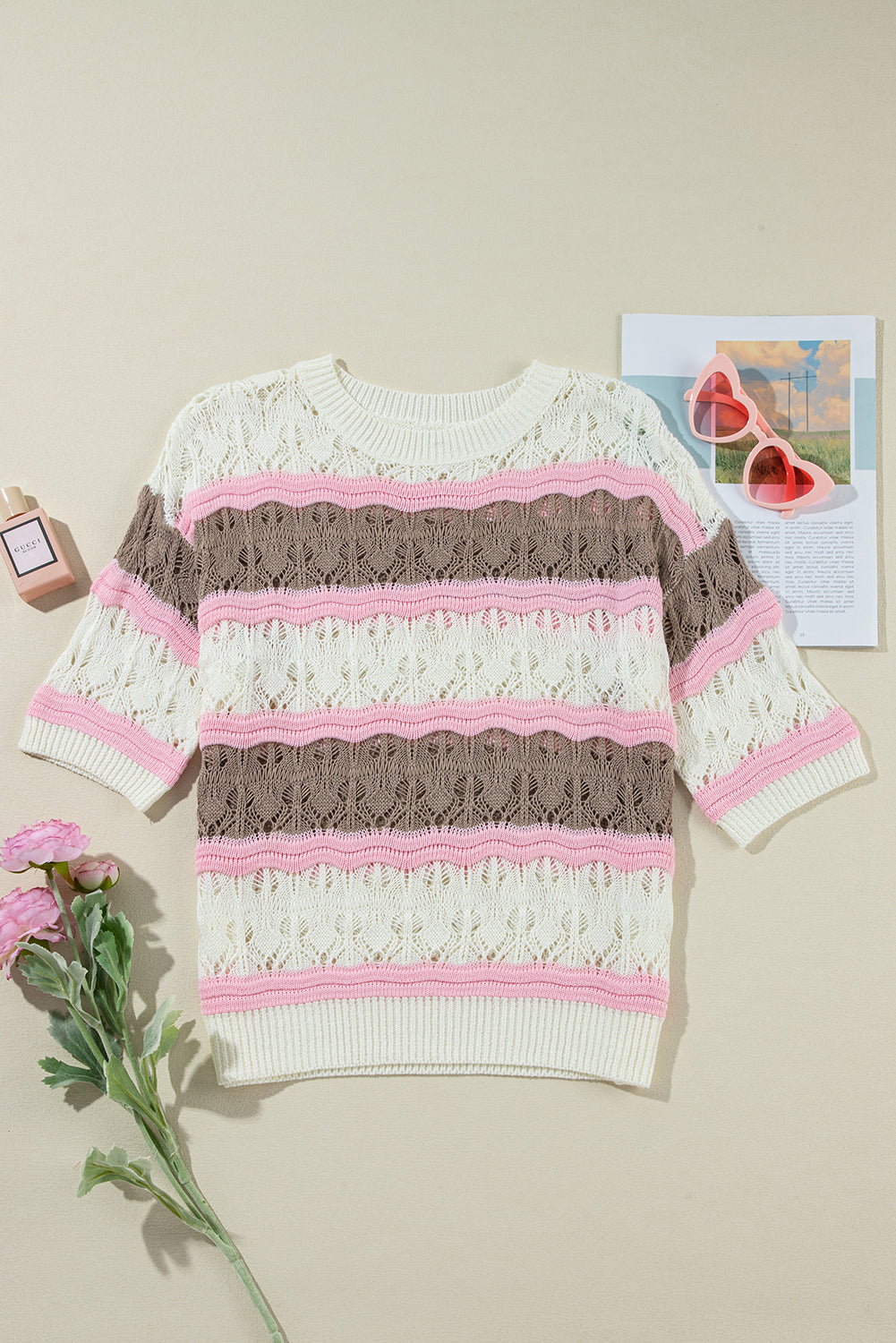 Threaded Pear Leilani Crochet Half Sleeve Sweater
