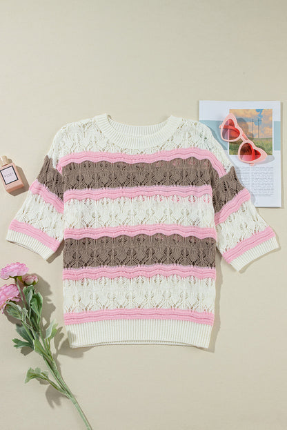Threaded Pear Leilani Crochet Half Sleeve Sweater