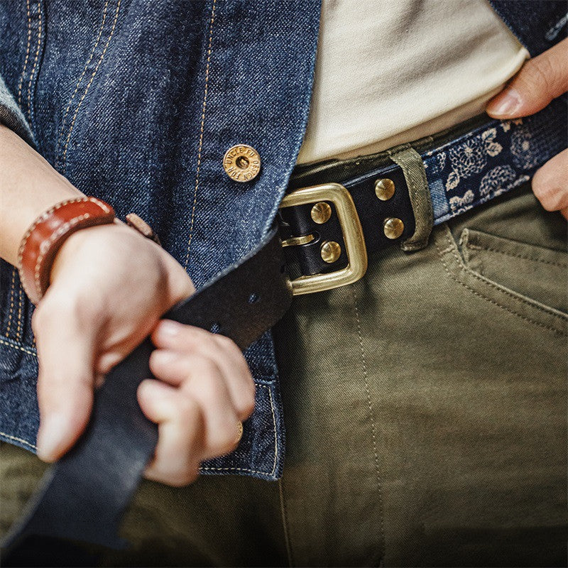 Men’s First Layer Cowhide Vintage Belt | Premium Full-Grain Genuine Leather Waist Strap | Classic Luxury Antique Buckle Belt | Durable Handcrafted Heritage Leather Belt for Men